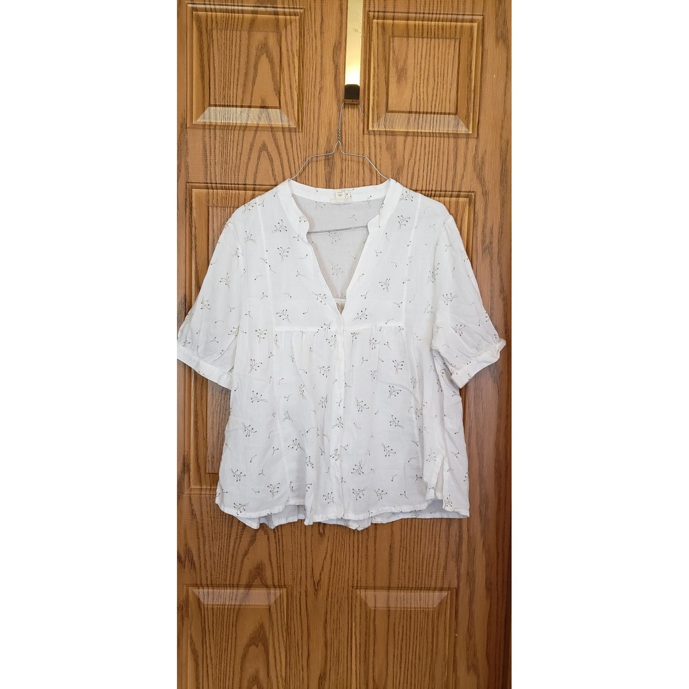 Universal Thread White Floral Split Neck Short Sleeve Blouse Top XL